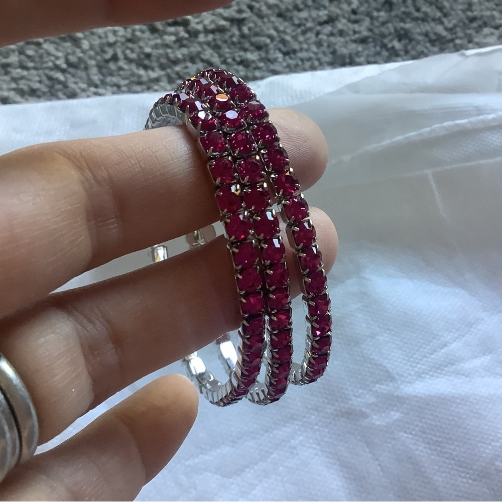 SWAROVSKI Vintage Crystal Lightning Stretch Bracelet Set of 3.  Fuchsia/Hot Pink